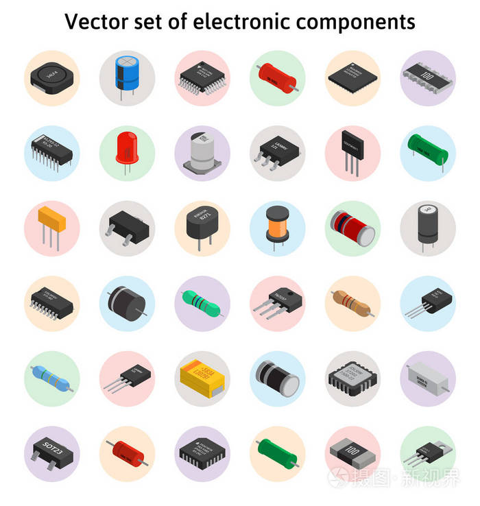 izometric 电子元器件的大矢量集.电容器, r插画-正版商用图片10do2n-